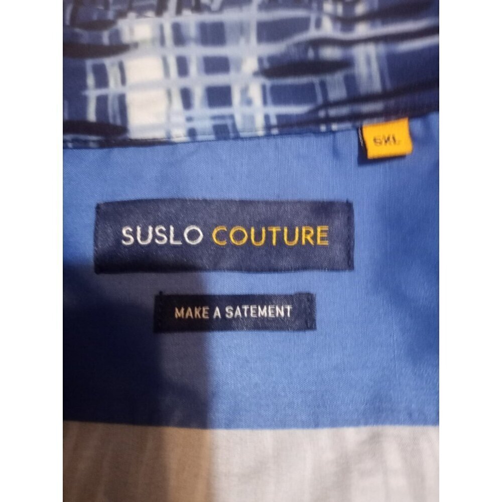 Suslo Couture Men’s Blue Geometric Short Sleeve Dress Button Shirt 5XL Brand New - Picture 10 of 15